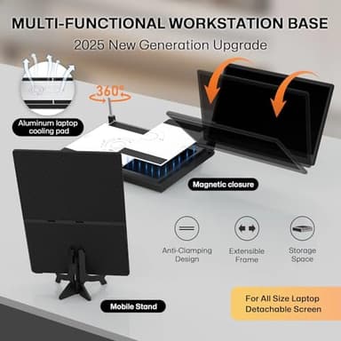 14" Laptop Screen Extender Smart Base - Upgraded Triple Portable Monitor FHD 1080P -300% More Efficient, 360° Rotation/Detachable Dual Display, Plug-Play USB C/HDMI,Laptop Monitor Extender for Win/Mac - Image 8