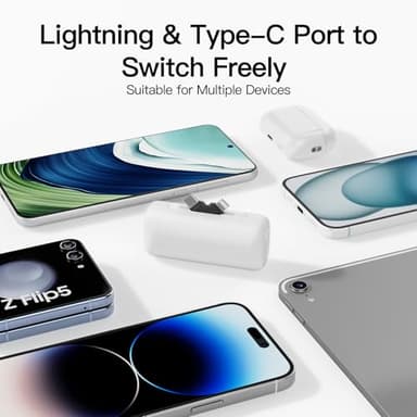 Winecube Portable Charger for iPhone with 2-in-1 Connector,5000mAh Small Power Bank, Fast Charging Compatible with iPhone 16/15/14/13/12/11 Series,Samsung S25/24,Android,White - Image 2