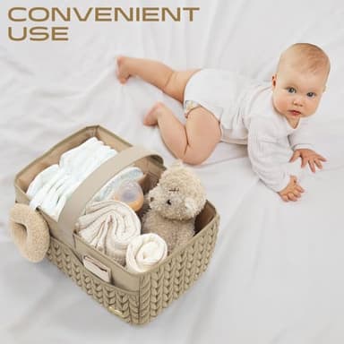 LUKJOJO Luxurious Baby Diaper Caddy, Nursery Storage Basket for Newborn Essentials, Travel Baby Basket for Diapers Baby Wipes, Organizer Tote Bag Storage Bin, Baby Shower Gifts(Beige) - Image 6