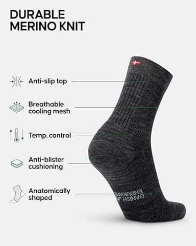 DANISH ENDURANCE Light Hiking Socks, Light Merino Wool Socks, Anti Blister, Unisex, 3 or 5-Pack - Image 2
