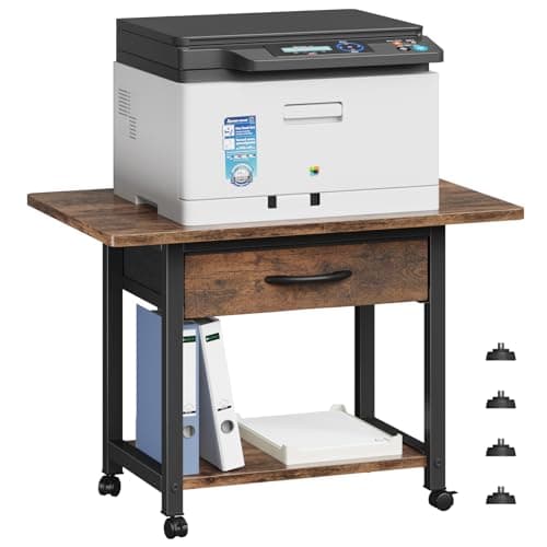 YAOHUOO Large Printer Stand with Storage Drawer, 2-Tier Under Desk Table for Home Office, Fits Fax Machine/3D Printer/Scanner (Brown) - Image 1