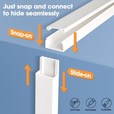 YesBes 116in Cord Hider Kit, Cord Covers for Wires on Wall, Paintable Cable Raceway, Cord Hider for Wall Mount tv, tv Cable Hider Wall kit, Wire Covers for Cords, W0.96in X H0.57in, White - Image 6