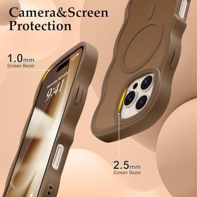 Pepmune for iPhone 16 Pro Max Case, Curly Wavy Frame Hard Translucent Matte Clear Back Cover for Women Men Compatible with Magsafe Shockproof TPU Bumper Phone Case for iPhone 16 Pro Max, Desert Gold - Image 5