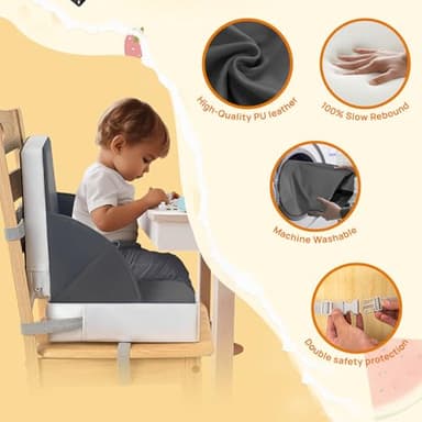 Portable Toddler Booster Seat for Dining Table, Adjustable Lightweight Toddler Chair for Travel, Compact Design, Easy to Clean (Grey) - Image 3