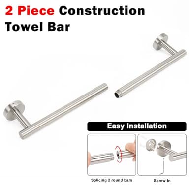 NearMoon Bath Towel Bar, Thicken Stainless Steel Shower Towel Rack Holder Wall Mounted for Bathroom, 24-lnch Overall Length-21-lnch Usable Hanging Space (1 Pack, Brushed Nickel) - Image 4