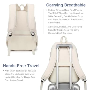 Boavan Laptop Backpack for women,15.6 inch Laptop Bag with USB Port, Waterproof Travel Work Backpack Purse, Anti-Theft Teacher Nurse Doctor Casual Bookbags Office Business backpack，Cream Beige - Image 4