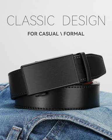 MILORDE Men's Genuine Leather Ratchet Belt (Essential Matte - Basic Black, 32" to 38" M807,115) - Image 5