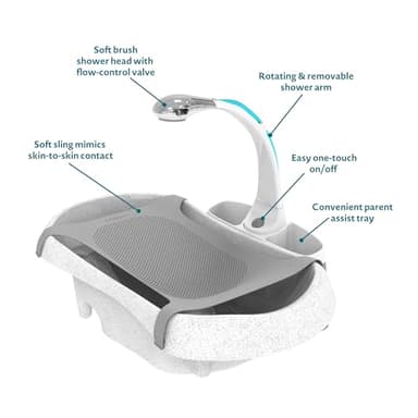 The First Years Rain Shower Baby Bathtub Set - Includes Infant Sling, Soothing Spray Shower Head, Fresh Water Tank and Built in Soft Brush - 3 in 1 Grow with Me Design - Baby Bath Essentials - Image 7