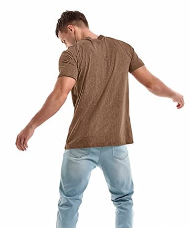 KLIEGOU Men's T-Shirts - Elasticity Cotton Crew Neck Tees 2166 Khaki XL - Image 5