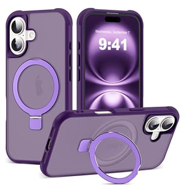 SKYLMW Compatible with iPhone 16 Case with Invisible Magnetic O-Ring Stand Military-Grade Translucent Case for iPhone 16 6.1" [Compatible with Mag-Safe][Great Grip Feeling], Purple - Image 1