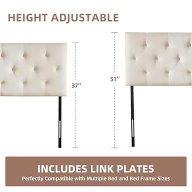 Howjoe Linen Fabric Upholstered Headboard Queen Size, Modern Diamond Tufting Solid Wood Queen Headboard Only, Adjustable Height from 37” to 51” Head Board, Bed Frame or Wall Mount Headboards, Beige - Image 6