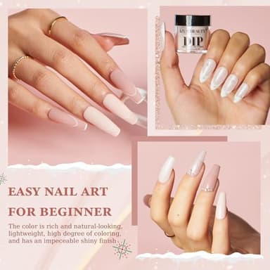 AZUREBEAUTY Dip Powder Nail Kit Starter, All Season Nude Skin Glitter 4 Colors Dipping Powder Liquid Set Recycling Tray with Base & Top Coat Activator for French Nail Art Manicure Salon DIY at Home. - Image 4