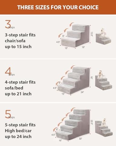 Dog Stairs for Small Dogs,17.5" H,4-Step Dog Steps for High Bed Couch and Sofa,Pet Stairs for Dogs and Cats Climbing with Non-Slip Bottom and Washable Cover,Light Grey - Image 4