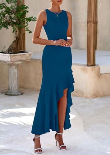 PRETTYGARDEN Wedding Guest Dresses for Women 2025 Summer Formal Gala Maxi Dress Ruffle Mermaid Cocktail Long Dresses(Lake Blue,Medium) - Image 7