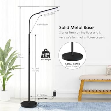 Dimunt LED Floor Lamp, Bright 15W Floor Lamps for Living Room with 1H Timer, Stepless Adjustable 3000K-6000K Colors & Brightness Standing Lamp with Remote & Touch Control Reading Floor Lamps - Image 3