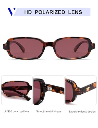 VANLINKER Retro Rectangle Polarized Sunglasses for Women Men Small 90s Style Vintage Trendy Narrow Rectangular Frame VL9813, Tortoise/Red - Image 4