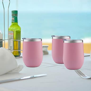 MEWAY Stemless 12oz Wine Tumbler Glasses with Lid -Insulated Double Wall Vacuum Stainless Steel Travel Tumbler with Straw,for Woman Under 10 dollars (Pink,1) - Image 6