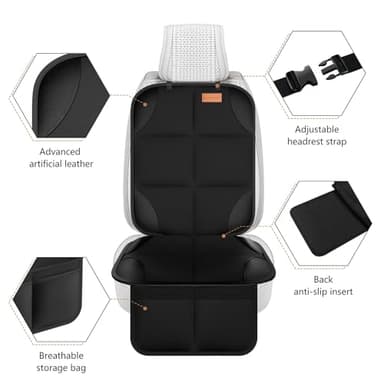 Car Seat Protector, Large Auto Protector for Child Seats with Thickest Padding and Non-Slip Backing Mesh Pockets for SUV, Sedan, Truck, Leather and Fabric - Black - Image 2