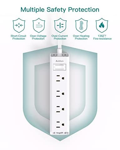 Flat Plug Power Strip, Ultra Thin Flat Extension Cord - Addtam 12 Widely AC 3 Sides Multiple Outlets, 5Ft, 1050J Surge Protector, Wall Mount, Desk Charging Station for Home Office Dorm Room Essentials - Image 5