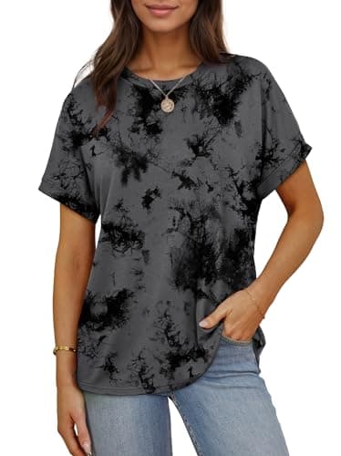 Crew Neck Tee Shirts Women Trendy Tops Oversized T Shirts Crew Neck Summer Tshirts Tie Dye Grey XXL - Image 2