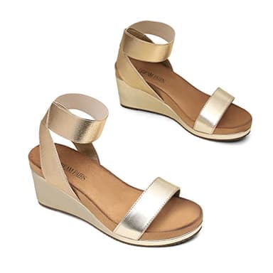 DREAM PAIRS Womens Elastic Ankle Strap Open Toe Platform Wedge Sandals Comfortable Summer Shoes,Size 8,Gold/Pu,NINI - Image 3