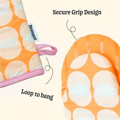 Baagol Non-Slip Cotton Kitchen Oven Mitt Set, Modern and Cute Kitchen Mittens with Non-Slip Silicone Grips and Hanging Loops, 2 Piece, 12" x 5.5" (Pumpkin Spice) - Image 2