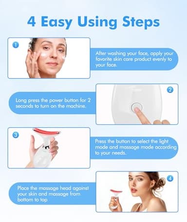 SDKWDH Red-Light-Therapy-for-Face-and-Neck, 7 Color Face Massager Tool for Wrinkles, Double Chin, Vibrating Facial Massager with Thermals for Skin Care, Glossy White - Image 6