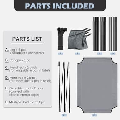 Heeyoo Elevated Dog Bed with Canopy, Outdoor Dog Bed Cot with Removable Shade Tent, Portable Raised Pet Cot Cooling Bed for Dogs and Cats, Grey - Image 6