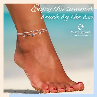 Heart Ankle Bracelets for Women Waterproof, Sliver Plated Zircon Gemstone Charm Layered Anklets for Womens, Silver Boho Jewelry Gifts for Mom, Women Summer Beach Vacation Fashion Jewelry - Image 5