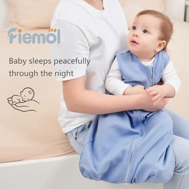 FIEMOL Baby Sleep Sack 0-6 Months, 100% Cotton Sleeping Sack for Newborn and Infant, 3 Pack Baby Wearable Blanket, 0.5 Tog Lightweight Double Zipper Sleep Bag Blue Sky - Image 6