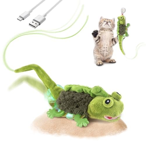 Migipaws Cat Toys, Touch Activated Flapping Chirping Lizard Kitten Toy with Catnip for Indoor Cats Kicker, Rechargeable (Green) - Image 1