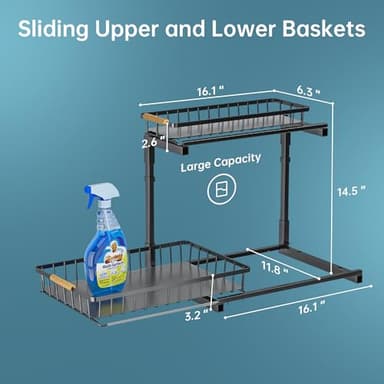 Delamu 2 Pack Under Sink Organizer and Storage, 2 Tier Pull Out Cabinet Organizer, Slide Out Under Sink Storage Shelf, Undersink Organizers Shelves for Kitchen Bathroom Pantry Organization - Image 5