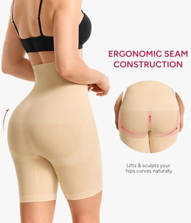 Nebility Tummy Control Shapewear for Women Butt Lifting Shapewear High Waist Body Shaper Shorts Seamless Thigh Slimmer(Beige,Medium) - Image 4