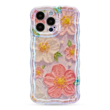 XIZYO Case for iPhone 16 Pro Max, Colorful Retro Oil Painting Flower Cute Floral Aesthetic Curly Wave Frame Laser Glossy Reflective Exquisite Stylish Protective Cover Women Girls-Flower/Purple - Image 8