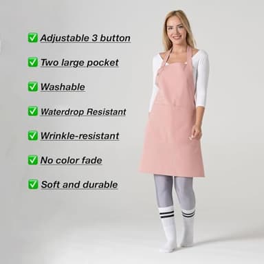 TOSHE Kitchen Apron Waterdrop Resistant Cotton Apron with adjustable Aprons for Women with Pockets 10 Color option Cooking Powder Pink Apron (Powder Pink) - Image 7