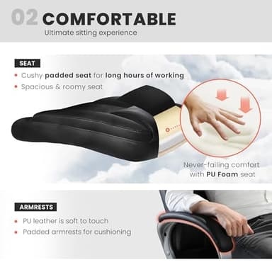 NEO CHAIR Office Desk Ergonomic Gaming Chair High Back Adjustable Computer Chair with Wheels and Lumbar Support Comfy Leather Executive Swivel (Jet Black) - Image 6