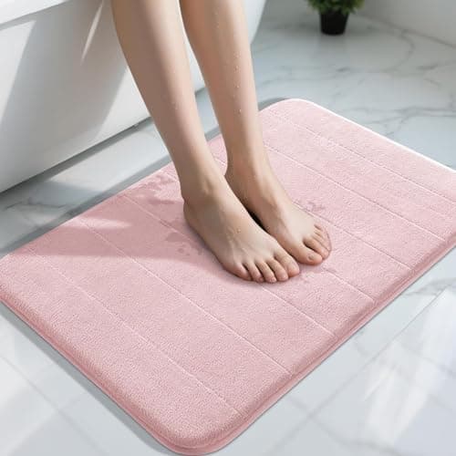 Yimobra Pink Bath Mat 31.5x20 Inch, Super Soft Absorbent Memory Foam Bathroom Rug Non Slip, Quick Dry, Machine Washable Floor Carpet for Tub Shower, Home Decor Accessories - Image 1