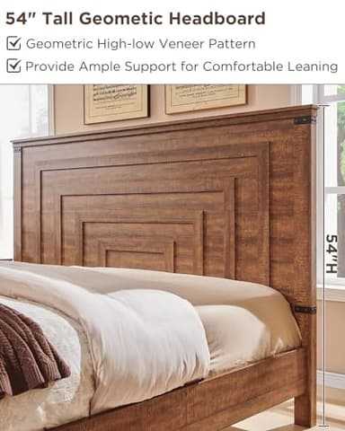 T4TREAM Farmhouse King Size Bed Frame with 54" Tall Geometric Headboard & 2 Large Storage Drawers, Rustic Wood Platform Bed with Wood Slats Support, No Box Spring Needed, Reclaimed Barnwood - Image 4