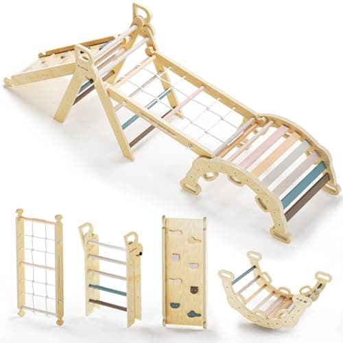 BlueWood 2025 8-in-1 Pikler Triangle Climbing Set Toddler Toys Indoor Baby Jungle Gym Climber Playground for Kids - Mauve Pink - Image 1