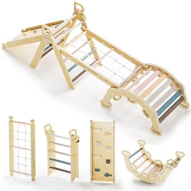BlueWood 2025 8-in-1 Pikler Triangle Climbing Set Toddler Toys Indoor Baby Jungle Gym Climber Playground for Kids - Mauve Pink - Image 1