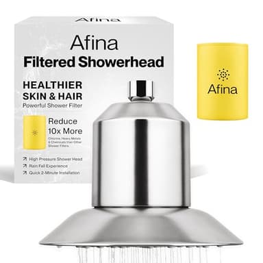 Afina Filtered Shower Head - High Pressure Rain Shower - Removes 99% Chlorine, Heavy Metal & Chemicals - Water Filter for Hard Water - Bathroom Accessories & House Essentials Brushed Nickel Showerhead - Image 1