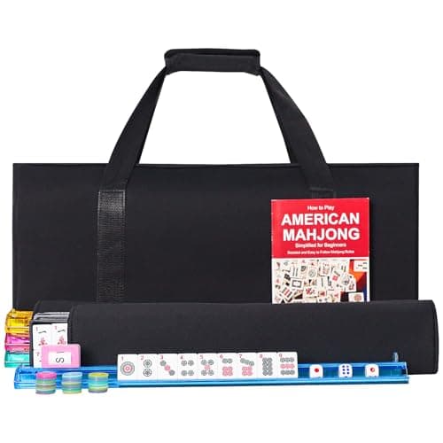GUSTARIA American Mahjong Game Set, 166 Premium White Tiles, 4 All-in-One Color Rack/Pushers, Classic Complete Mahjong Tile Set with Black Carrying Bag - Image 1