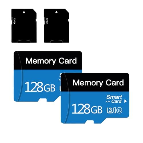 2 Pack 128 GB Micro Memory Card with Adapter, TF Memory Card Class 10, Mini Memory sd Card for Camera/Smartphone/Tablet/Drone (Blue 128GB*2) - Image 1