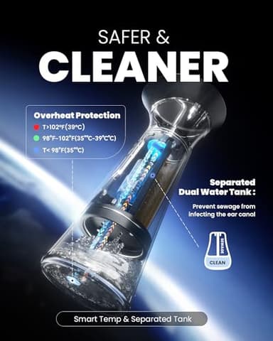 Electric Ear Wax Removal with Separated Dual Tank, IPX6 Waterproof Ear Cleaner Kit, Water Temperature Detection, FSA/HSA Eligible & Ergonomic Upright Rinse Design, USB-A to C Cable - Image 2