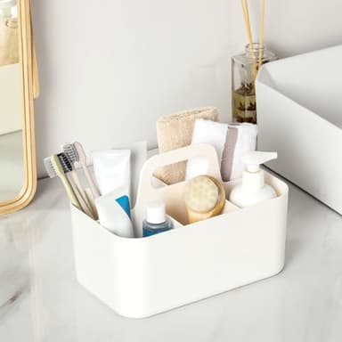 Multiuse Caddy Organizer with Handle - Stackable Plastic Tote Bin - Art Craft Supplies, Office, Desk, Stationery Pen Holder, Kitchen, Utensil, Makeup, Bathroom, Shower, Cleaning, Dorm Organizer -White - Image 2