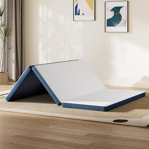LINSY LIVING Foldable Mattress Twin XL Size 3 Inch Gel Memory Foam Trifold Portable Mattress Folding Travel Sleeping Pad 80”L*38”W*3”H White - Image 1
