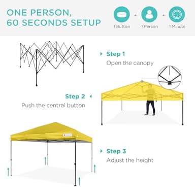 Best Choice Products 10x10ft 1-Person Setup Pop Up Canopy Tent Instant Portable Shelter w/ 1-Button Push, Case, 4 Weight Bags - Yellow - Image 2
