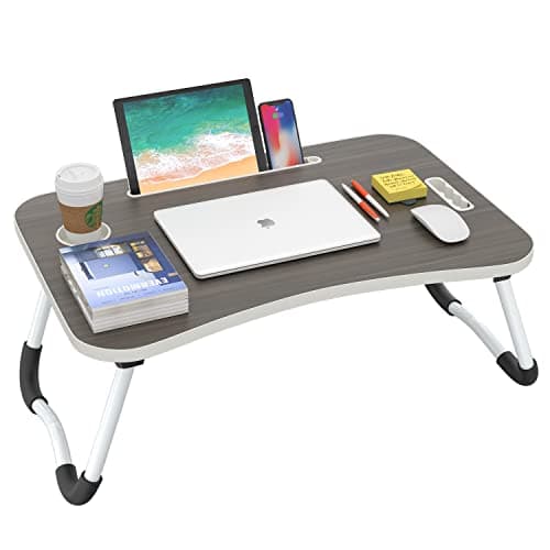 BUYIFY Folding Lap Desk, 23 Inch Portable Wood Black Laptop Bed Desk Lap Desk with Cup Holder, for Working Reading Writing, Eating, Watching Movies for Bed Sofa Couch Floor - Image 1
