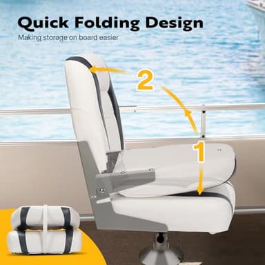 VIVOHOME Folding Low Back Boat Seats 2 Pack, Waterproof Boat Captain Chairs, 4 Mounting Screws Included, White and Gray - Image 7