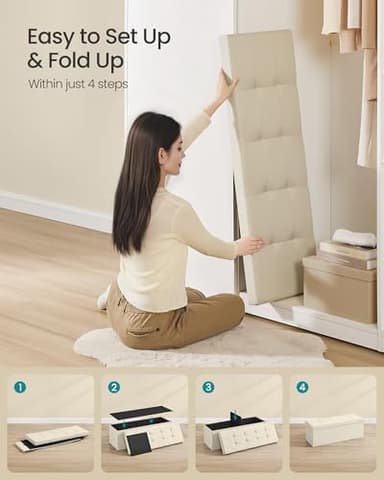 SONGMICS MAZIE Collection - 43 Inches Folding Storage Ottoman Bench, Ottoman Foot Rest, End of Bed Bench, Storage Chest, Load 660 lb, for Living Room, Bedroom, Entryway, Cream White ULSF77BE - Image 5